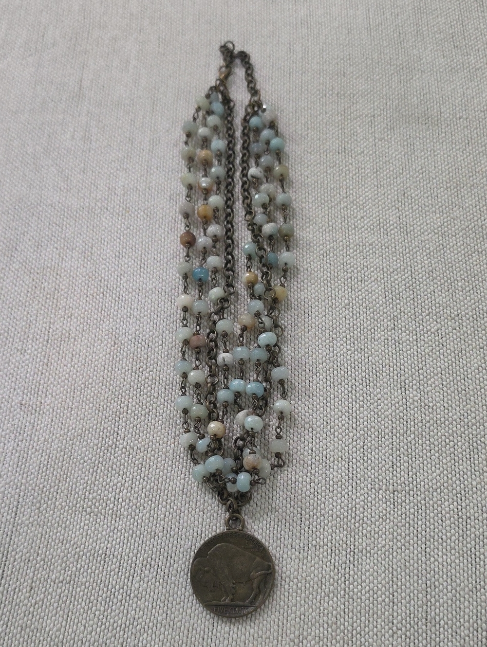 Multi-Strand Pastel Bead Necklace with Coin Pendant NWOT